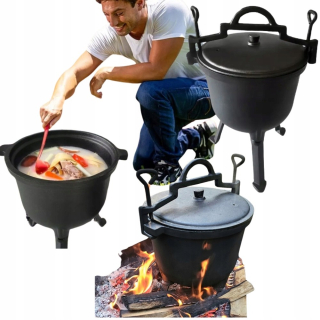 LIATINOVÝ HRNIEC PEČENIE CAMPFIRE MAĎARSKÝ POĽOVNÍCKY GRIL 8L VEĽKÝ